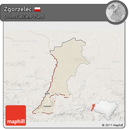 Shaded Relief 3D Map of Zgorzelec, lighten
