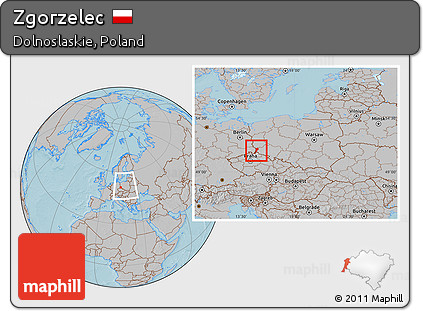 Gray Location Map of Zgorzelec, within the entire country, hill shading