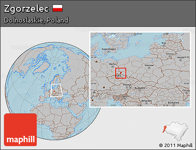 Gray Location Map of Zgorzelec, within the entire country, hill shading