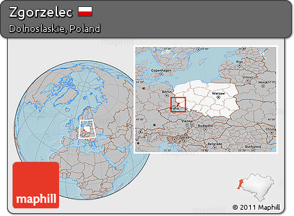 Gray Location Map of Zgorzelec, highlighted country, within the entire country, hill shading