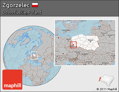 Gray Location Map of Zgorzelec, highlighted country, within the entire country, hill shading