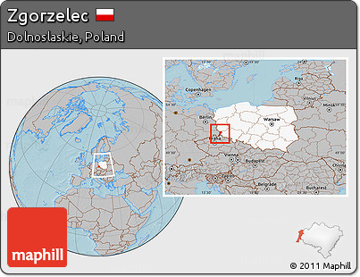 Gray Location Map of Zgorzelec, highlighted country, within the entire country, hill shading