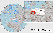 Gray Location Map of Zgorzelec, highlighted country, highlighted parent region, within the entire country, hill shading