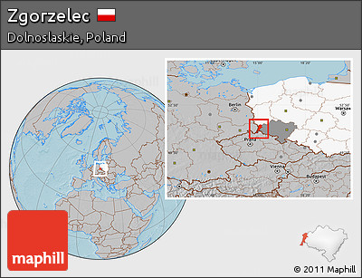 Gray Location Map of Zgorzelec, highlighted country, highlighted parent region, hill shading