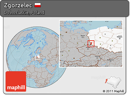 Gray Location Map of Zgorzelec, highlighted country, hill shading
