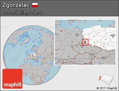 Gray Location Map of Zgorzelec, highlighted country, hill shading