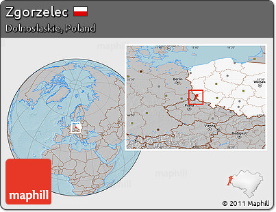 Gray Location Map of Zgorzelec, highlighted country, hill shading