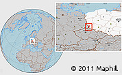 Gray Location Map of Zgorzelec, highlighted country, hill shading