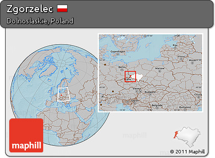 Gray Location Map of Zgorzelec, highlighted parent region, within the entire country, hill shading