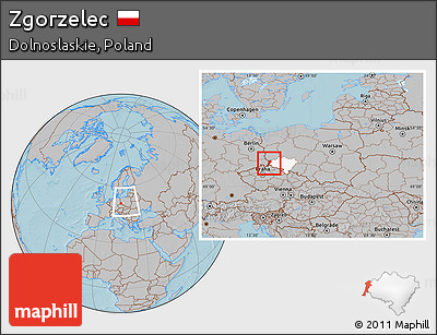 Gray Location Map of Zgorzelec, highlighted parent region, within the entire country, hill shading