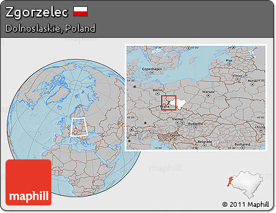 Gray Location Map of Zgorzelec, highlighted parent region, within the entire country, hill shading