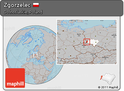Gray Location Map of Zgorzelec, highlighted parent region, hill shading