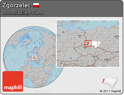 Gray Location Map of Zgorzelec, highlighted parent region, hill shading