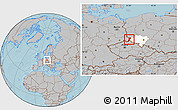 Gray Location Map of Zgorzelec, highlighted parent region, hill shading
