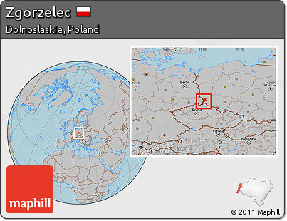 Gray Location Map of Zgorzelec, hill shading