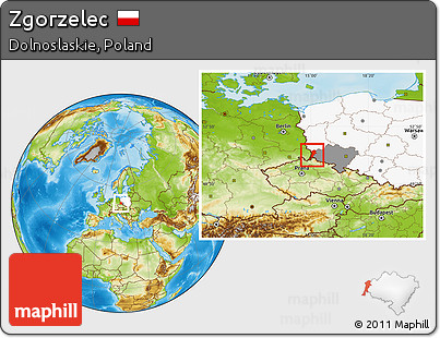 Physical Location Map of Zgorzelec, highlighted country, highlighted parent region