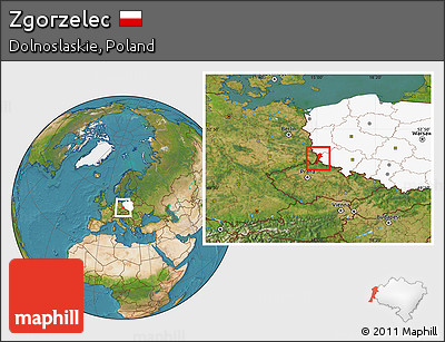Satellite Location Map of Zgorzelec, highlighted country