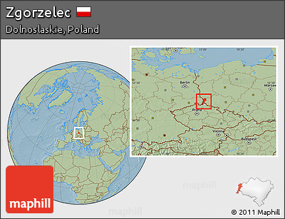 Savanna Style Location Map of Zgorzelec, hill shading