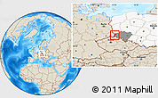 Shaded Relief Location Map of Zgorzelec, highlighted country, highlighted parent region