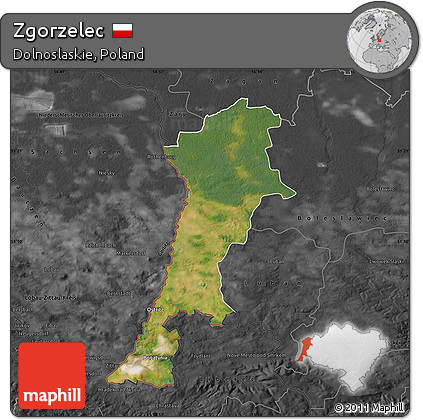 Satellite Map of Zgorzelec, darken, desaturated