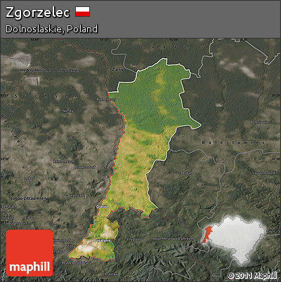 Satellite Map of Zgorzelec, darken, semi-desaturated