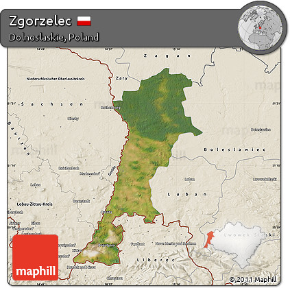 Satellite Map of Zgorzelec, shaded relief outside