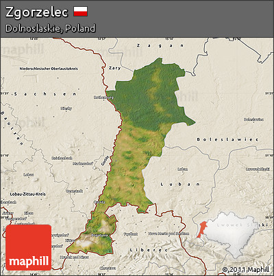 Satellite Map of Zgorzelec, shaded relief outside