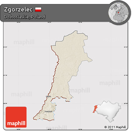 Shaded Relief Map of Zgorzelec, cropped outside