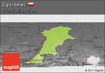 Physical Panoramic Map of Zgorzelec, darken, desaturated