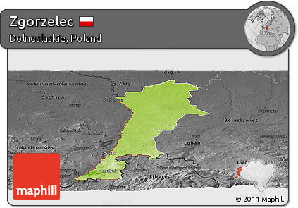 Physical Panoramic Map of Zgorzelec, darken, desaturated