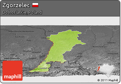 Physical Panoramic Map of Zgorzelec, darken, desaturated