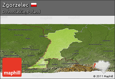 Physical Panoramic Map of Zgorzelec, darken