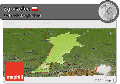 Physical Panoramic Map of Zgorzelec, darken