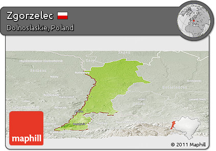 Physical Panoramic Map of Zgorzelec, lighten, semi-desaturated