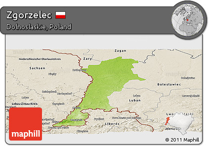 Physical Panoramic Map of Zgorzelec, shaded relief outside