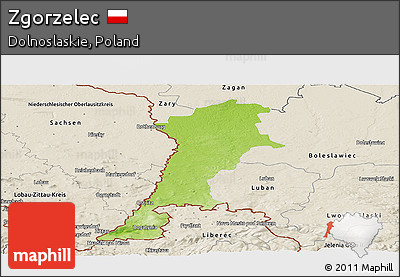 Physical Panoramic Map of Zgorzelec, shaded relief outside