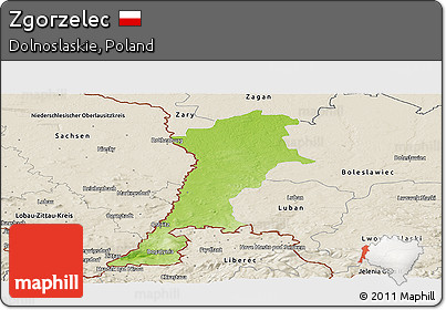 Physical Panoramic Map of Zgorzelec, shaded relief outside