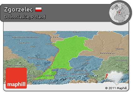 Political Panoramic Map of Zgorzelec, semi-desaturated