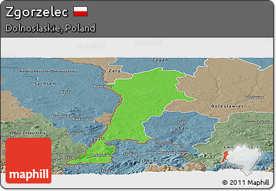 Political Panoramic Map of Zgorzelec, semi-desaturated