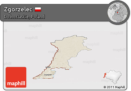 Shaded Relief Panoramic Map of Zgorzelec, cropped outside