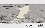 Shaded Relief Panoramic Map of Zgorzelec, darken, semi-desaturated