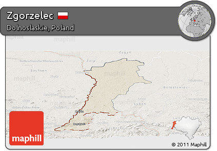 Shaded Relief Panoramic Map of Zgorzelec, lighten