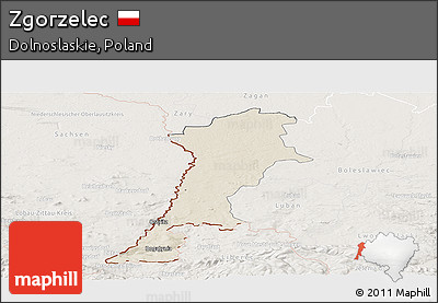 Shaded Relief Panoramic Map of Zgorzelec, lighten