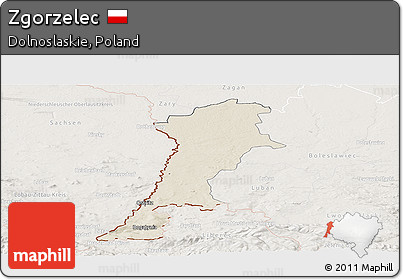 Shaded Relief Panoramic Map of Zgorzelec, lighten