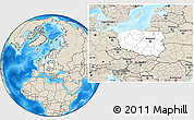 Blank Location Map of Poland, shaded relief outside