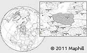 Gray Location Map of Poland, blank outside, hill shading inside