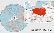 Gray Location Map of Poland, highlighted continent, hill shading