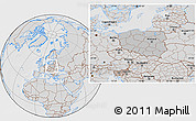 Gray Location Map of Poland, lighten, desaturated, hill shading