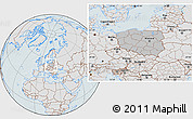 Gray Location Map of Poland, lighten, hill shading