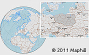 Gray Location Map of Poland, lighten, land only, hill shading
